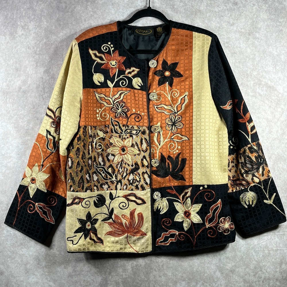 Alex Xu Blazer Jacket Womens Medium Floral Embroidered Fall Art To Wear‎ Mature